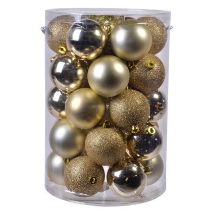 Set Globuri de Craciun Aurii Mat Stralucitoare cu Glitter Ø7cm - 30buc