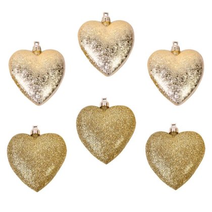 Set Ornamente de Craciun Inimi Aurii Mat Glitter 7cm - 6buc