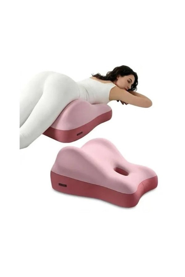 Pernă de susținere ergonomică, spumă cu memorie, formă curbată 3D pentru șezut și culcat, husă detașabilă lavabilă, roz, 1 buc.