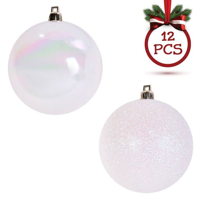 Set Globuri de Craciun Albe Stralucitoare Glitter Ø7cm - 12buc