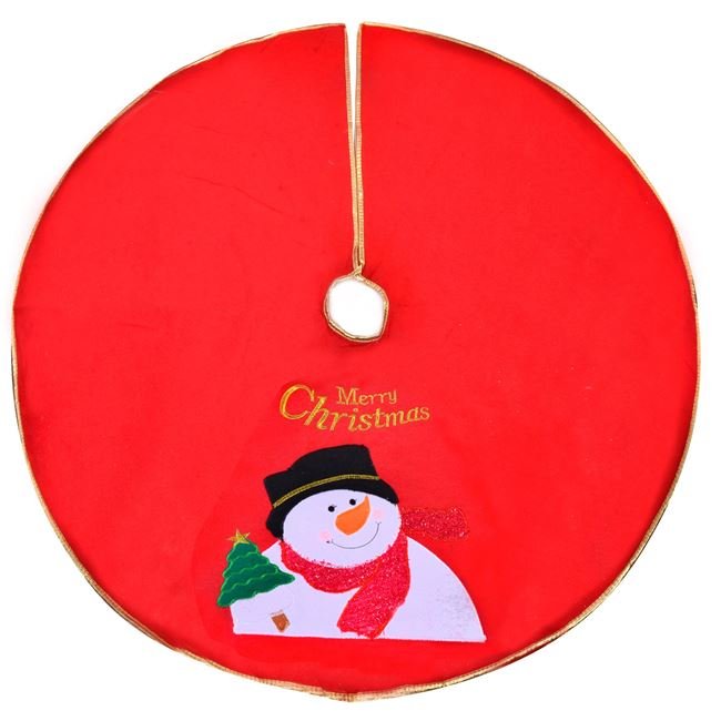 Covoras Fusta pentru Brad de Craciun Rosie Om de Zapada "Merry Christmas" Ø1,06m