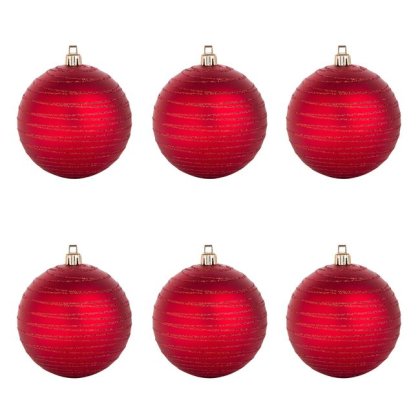 Set Globuri de Craciun Rosii Dungi Mat Glitter Ø10cm - 6buc