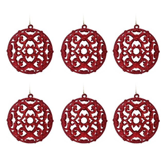 Set Globuri de Craciun Rosii Glitter Ø8cm - 6buc
