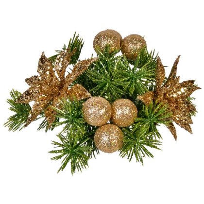 Inel Decorativ de Craciun pentru Lumanare Craciunite Aurii Bile 15cm