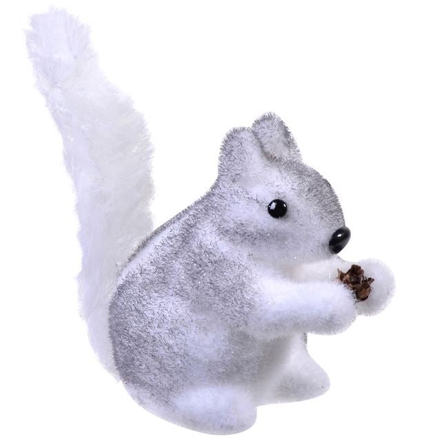 Figurina Decorativa de Craciun Veverita Alba Gri din Spuma 16cm