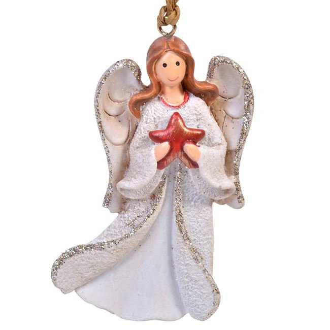 Ornament Brad de Craciun Ceramic Inger cu Stea 8cm
