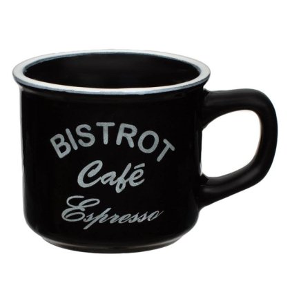 Cana Mini Ceramica de Cafea "BISTROT Cafe Espresso" Alb-Negru 140ml
