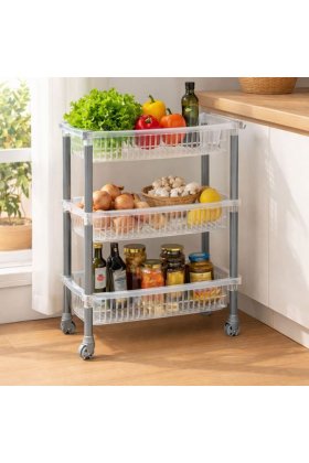 Raft de bucătărie cu 3 niveluri, din plastic alb transparent 50 x 20 x 60.5 cm