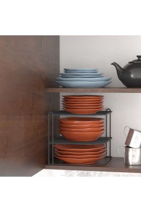 Etajeră organizatoare de colț neagră cu 3 niveluri 23 x 23 x 21 cm