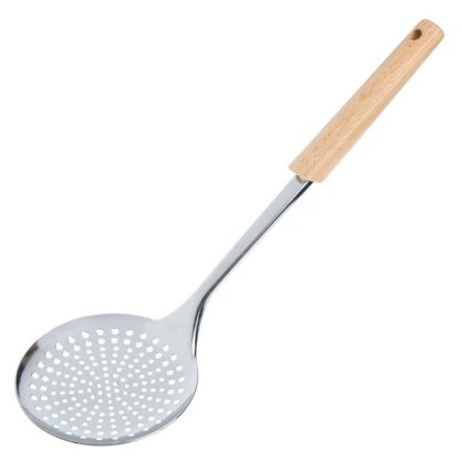 Lingura cu Gauri Metalica cu Maner de Lemn 35cm.