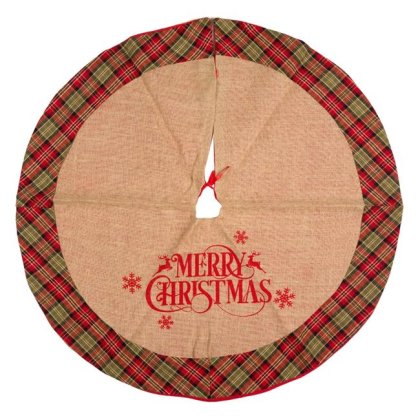 Covoras Fusta pentru Brad Bej In "Merry Christmas" Carouri Ø102cm