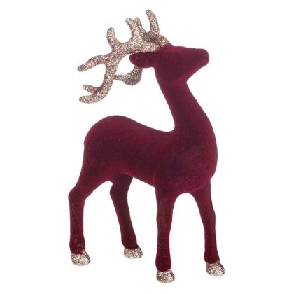 Decoratiune de Craciun Cerb Catifelat Bordo Glitter Bej 22cm