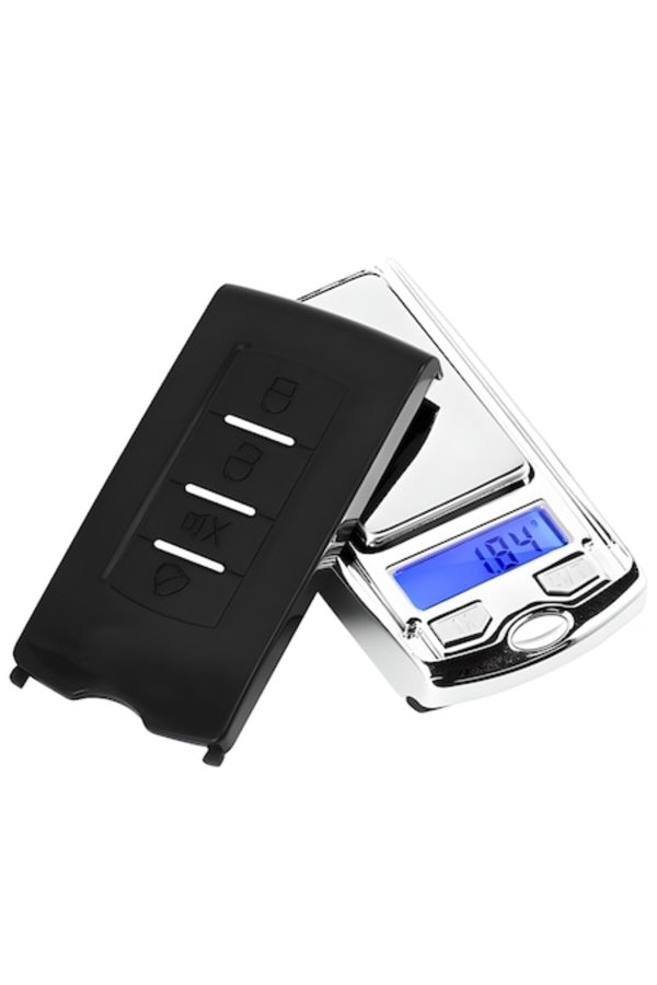Mini cântar pentru bijuterii ascuns într-o cheie de mașină, precizie de 0.01g, afișaj LCD, maxim 100g, argintiu
