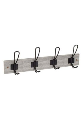 Cuier din lemn gri cu 4 cârlige 45 x 7 x 1.2 cm