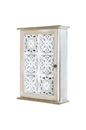 Dulap din lemn alb periat cu model în relief pentru chei 21 x 28.5 x 7 cm