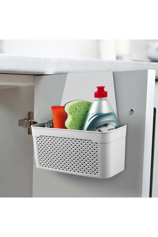 Coș organizator suspendat din plastic alb pentru dulap 24 x 13 x 24 cm