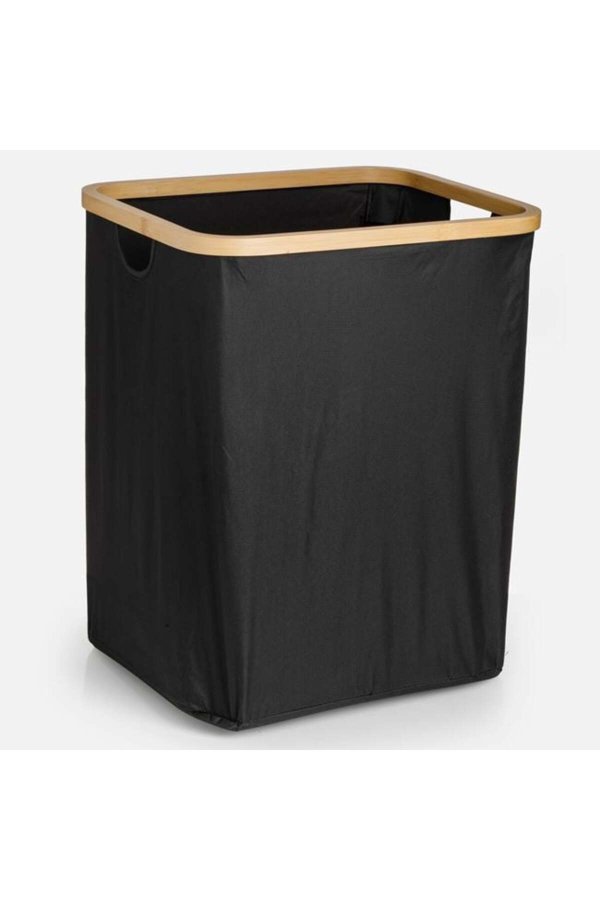 Coș de rufe din material textil negru cu cadru de bambus 40 x 35 x 50 cm