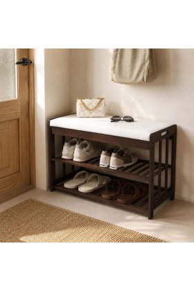 Raft pentru pantofi cu bancă din lemn 69 x 44 x 27 cm