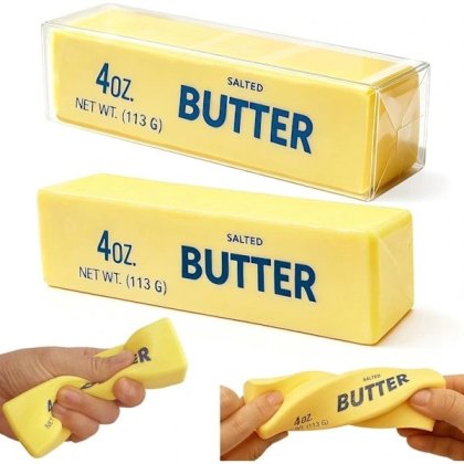 Jucarie squishy antistres Butter, cu revenire lenta din spuma poliuretanica, cu parfum de unt, galben, 14 x 4 x 4 cm