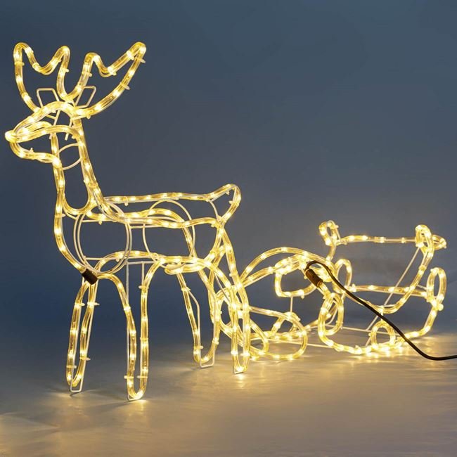 Figurina Decorativa Ren cu Sanie & Lumina de Craciun 2.2m