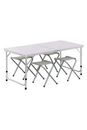 Set masă pliabilă din aluminiu cu 4 scaune 120 x 60 x 70 cm