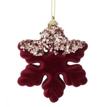 Ornament Brad de Craciun Fulg din Spuma Catifelata Bordo cu Paiete 12cm