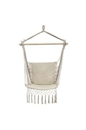 Scaun suspendat bej cu spătar și macrame 100 x 50 x 110 cm