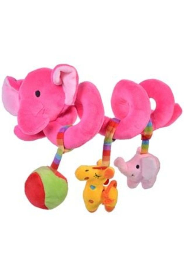 Elefant spiralat fuchsia cu jucării pentru pătuț 27 cm