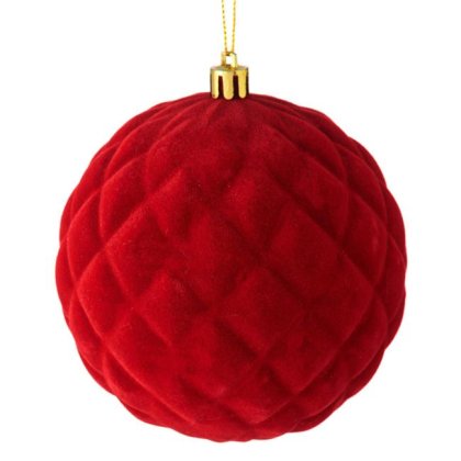 Ornament Brad de Craciun Glob Catifelat Rosu Romburi Ø6cm