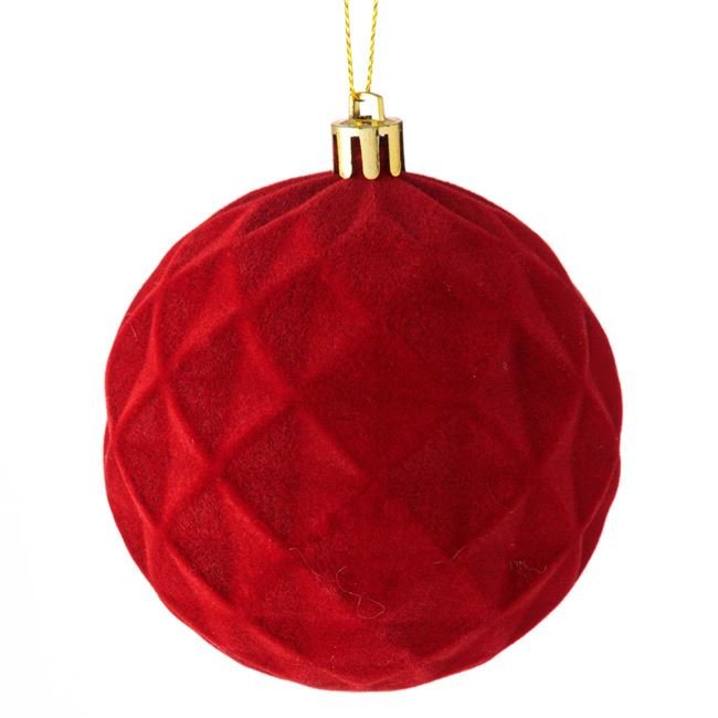 Ornament Brad de Craciun Glob Catifelat Rosu Romburi Ø8cm