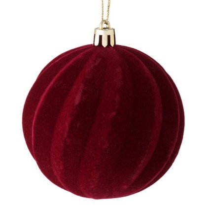 Ornament Brad de Craciun Glob Catifelat Bordo Linii Ondulate Ø8cm