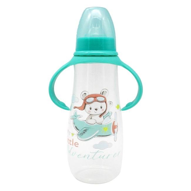 Biberon din Plastic cu Tetina din Silicon & Manere Verde Menta "Little Adventurer" 300ml - Honey Baby