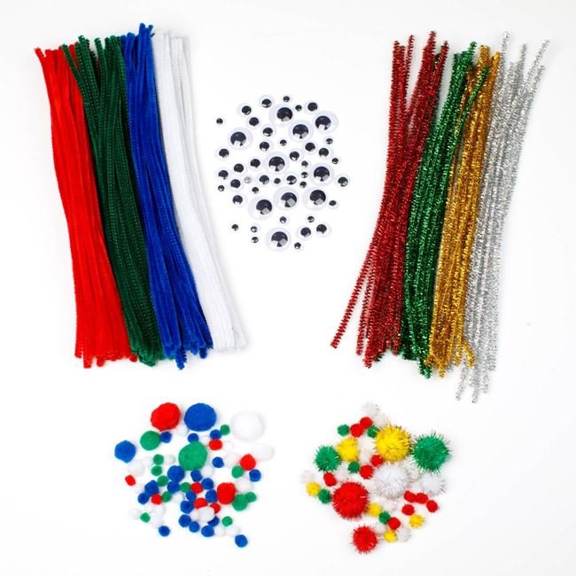 Set Creativ de Craciun cu Sarma Plusata Ochi Pompon de Diferite Culori - 300buc