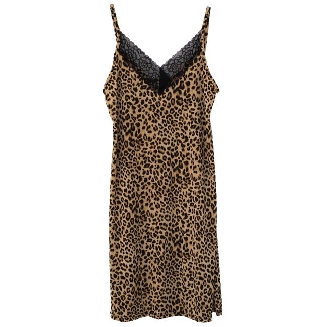 Camasa de Noapte Dama Animal Print cu Dantela Neagra - One Size