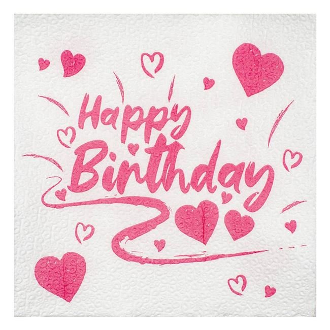 Servetele de Masa cu 1 Strat Happy Birthday Inimi 33x33cm - 40buc