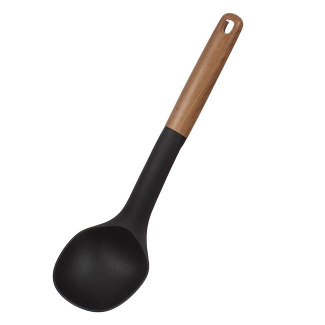 Lingura din Plastic Negru cu Maner Maro pentru Servit Supa 32cm