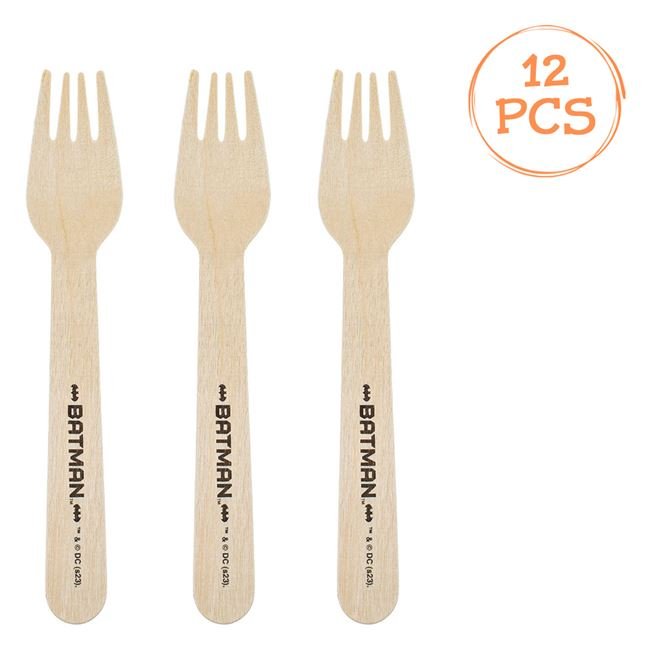 Furculite din Lemn de Petrecere Batman 16cm - 12buc