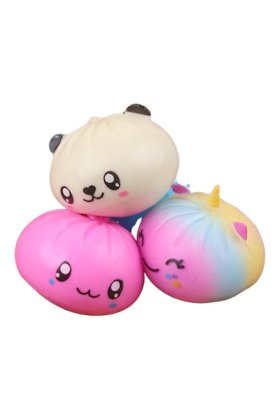 Jucărie squishy antistres, design chiflă UNICORN CURCUBEU, Baozi sau Nikuman multicolor, 1 bucată aleatorie