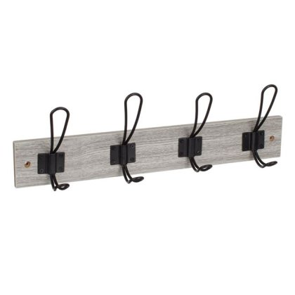 Cuier din Lemn de Petre Gri cu 4 Carlige 45x7x1.2cm