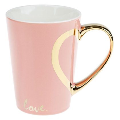 Cana New Bone Roz Maner Auriu Inima Imprimeu "LOVE" - 350ml