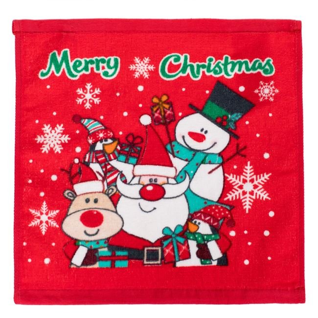 Prosop din Bumbac de Maini Rosu cu Model de Craciun "Merry Christmas"30x30cm