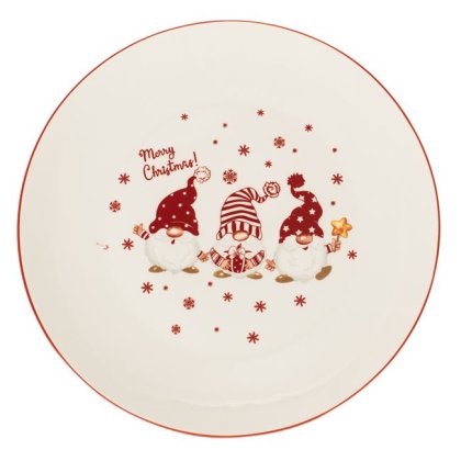 Farfurie de Portelan cu Model Gnome "Merry Christmas" de Craciun Ø27cm