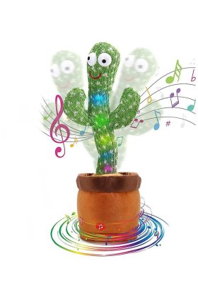 CACTUS dansator și vorbitor de pluș cu LED-uri colorate / Jucărie interactivă