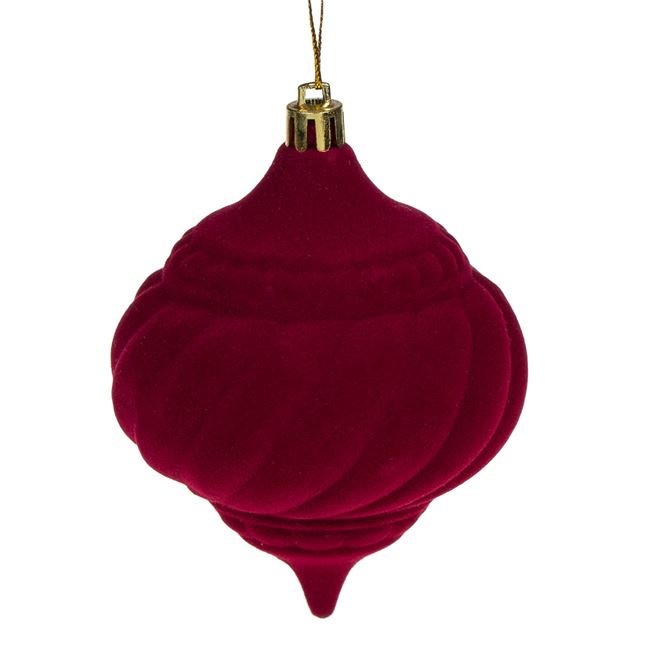 Ornament Brad de Craciun Glob Catifelat Bordo cu Dungi Ø11cm