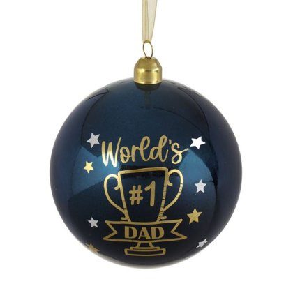 Glob de Craciun Albastru Dublu cu Mesaj ”Dad of the Year” Ø10cm