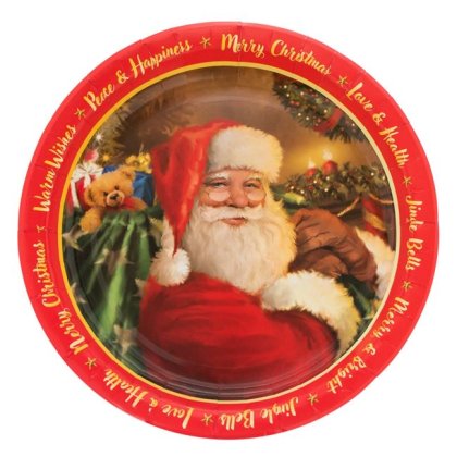 Farfurii din Carton de Craciun Colorate Mos Craciun "Merry Christmas" 18cm - 10buc