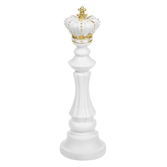 Piesa Sah Decorativa ”Rege” Alb cu Detalii Aurii Ø11.5x39.5cm