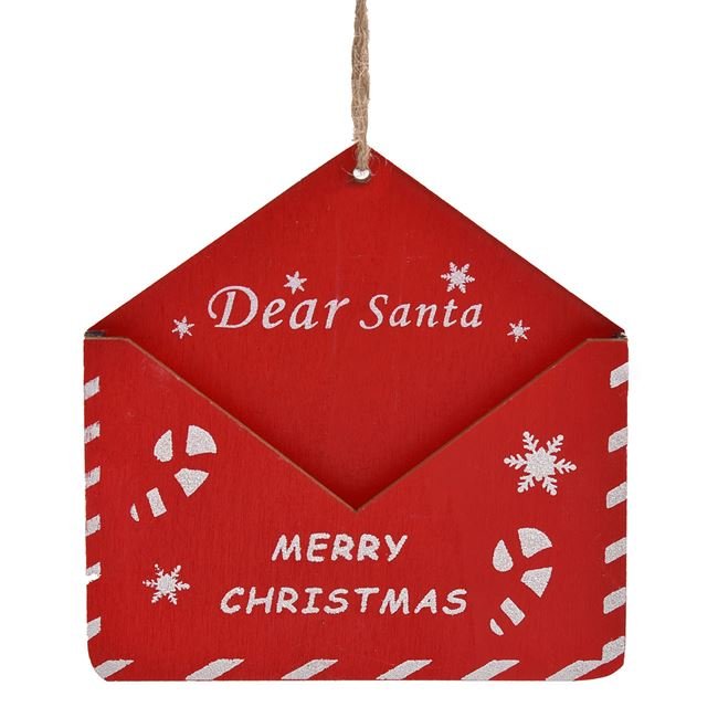 Decoratiune Suspendabila de Craciun Tablita din Lemn Scrisoare lui Mos Craciun 10.8x11cm