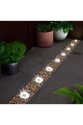 Lampă solară rotundă argintie cu 8 becuri LED pentru gazon Ø11.5 cm