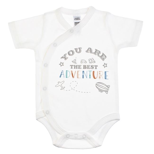 Body din Bumbac Alb Avion Nava Spatiala "You are the best adventure" & Maneca Scurta pentru Bebelusi